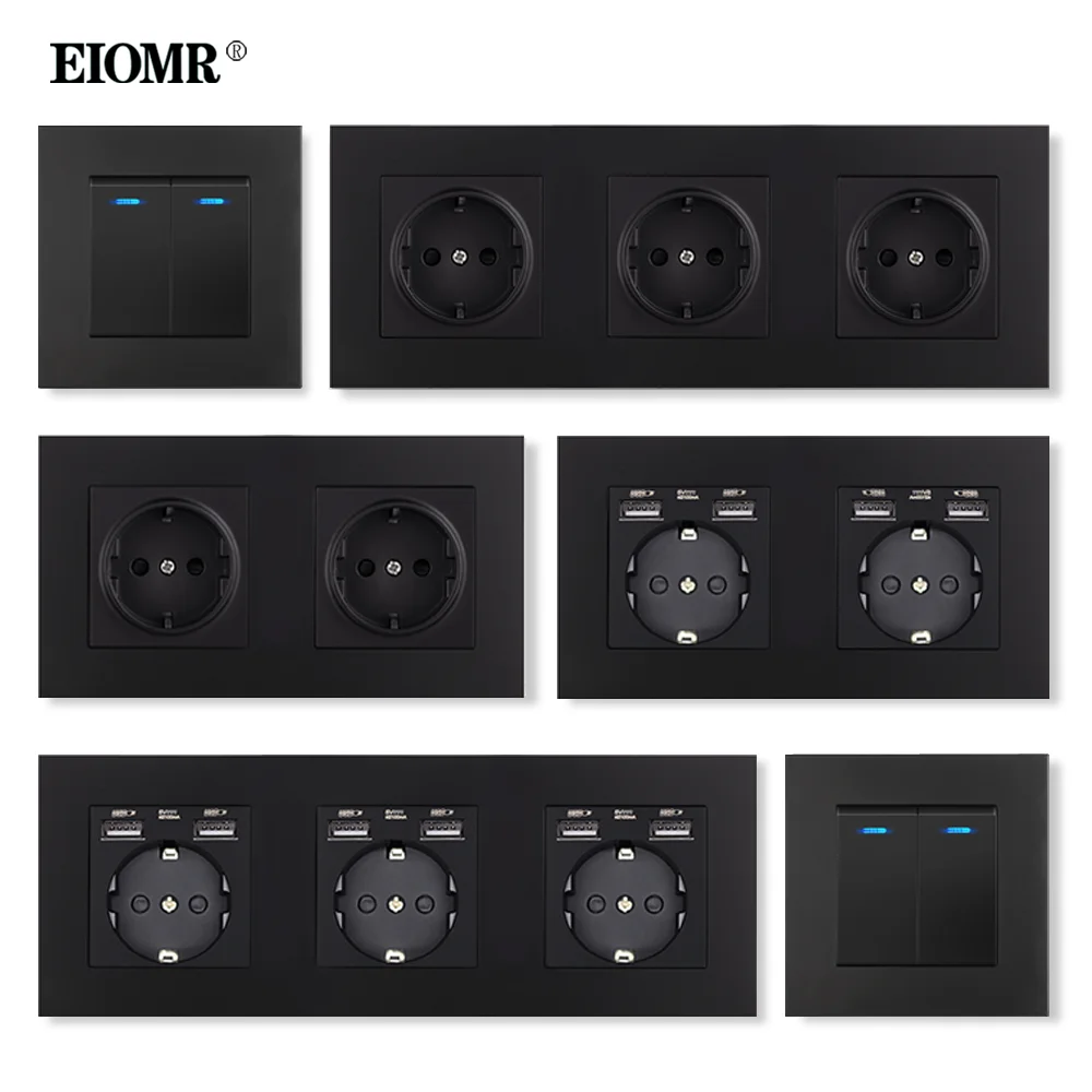Eiomr-eu Tomadas Convencionais Padrão Tomadas de Energia com Luzes Led Azuis Gang Gang Wall Rocker ac 16a 110v220v