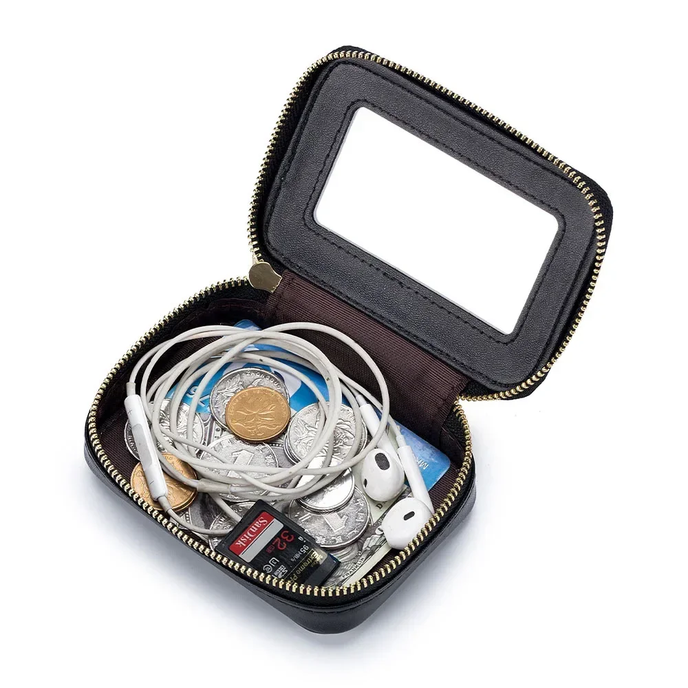 Portable Leather Cosmetic Bag Mini Lipstick Envelope Fashion Coin Purse with Makeup Mirror 2