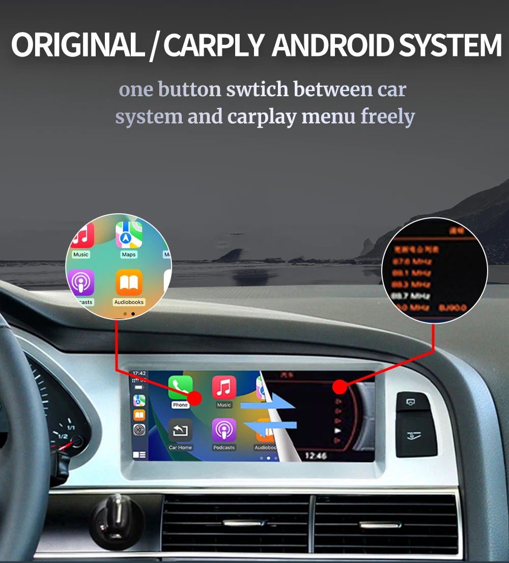 Radio para coche con CarPlay inalámbrico para Linux y Android Auto para Audi A6 C6 Q7, reproductor multimedia con pantalla táctil, Mirrorlink HD 1920*720P 6