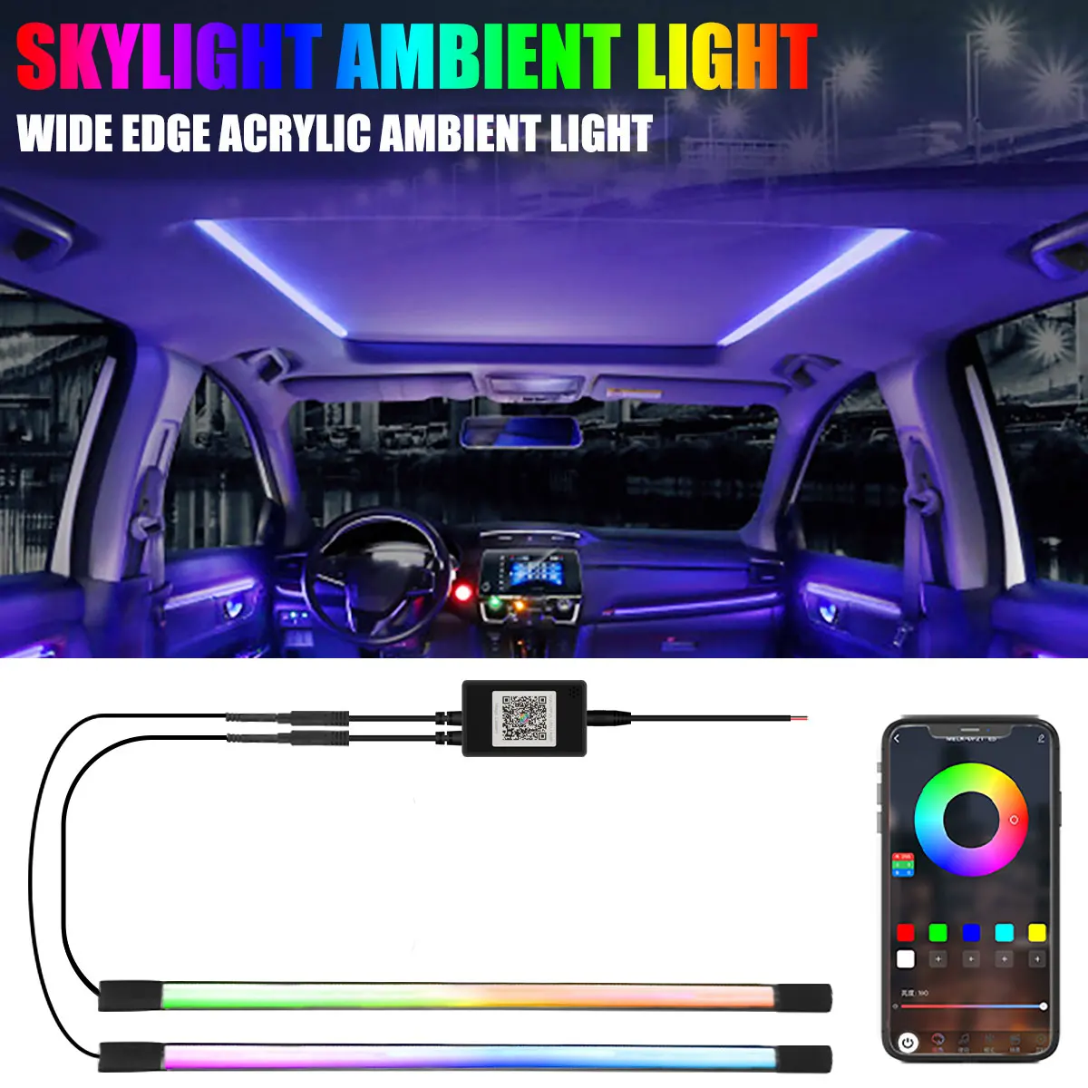 150cm Auto-Sonnendach Ambientebeleuchtung LED Skylight Symphony RGB Innenraum Breiter Acrylstreifen Dekoration APP-Steuerung Zubehör 12V