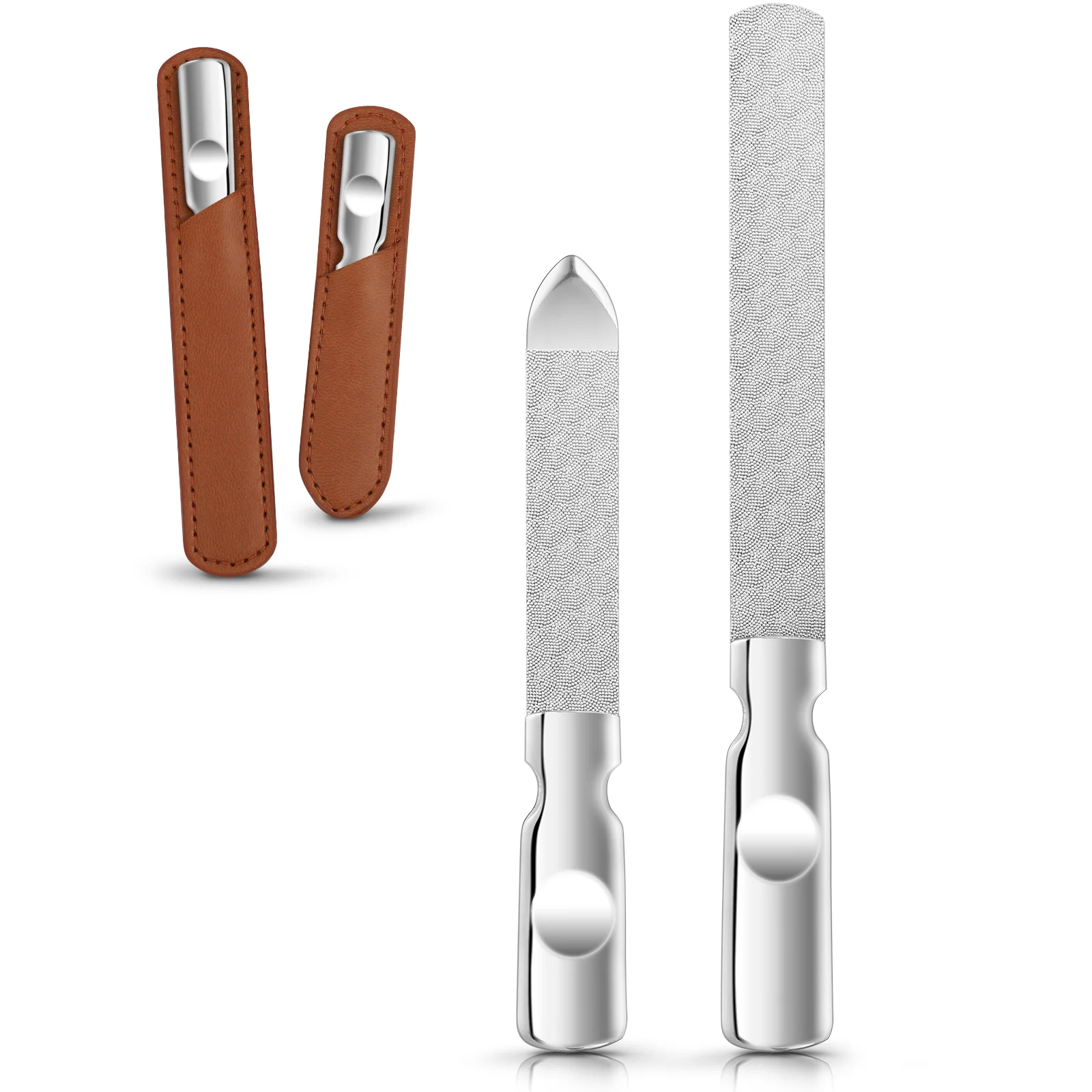 2Pcs Stainless Steel Nail File Double Sided Nail File Manicure Pedicure Tools with Leather Case for Men Women