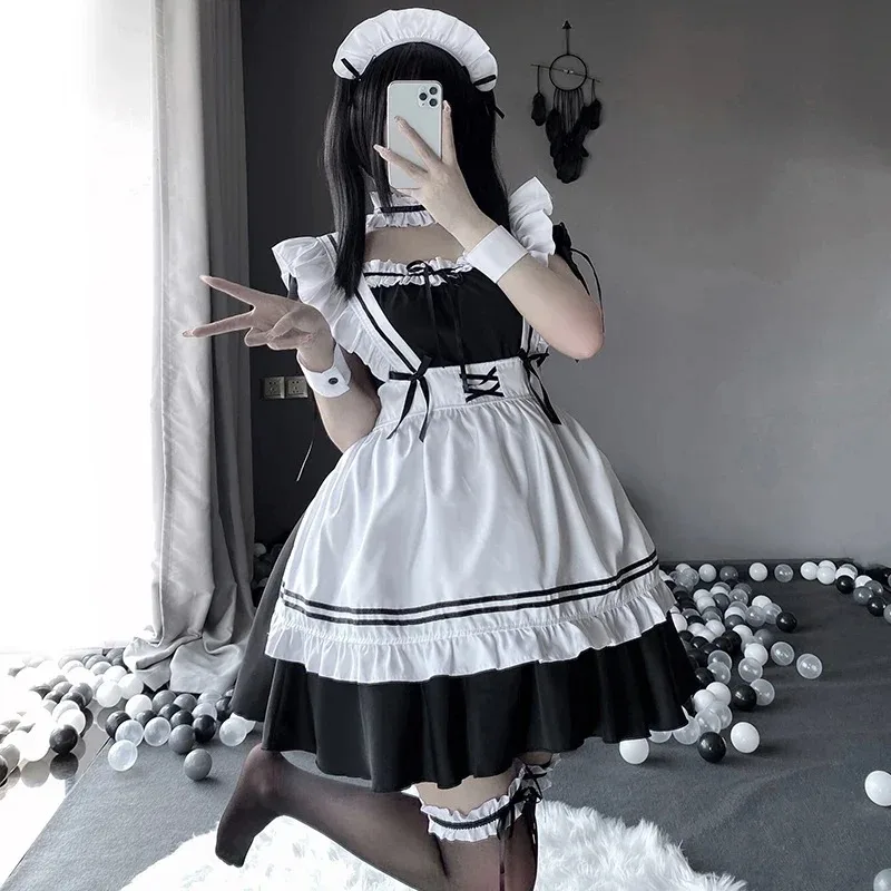 

Adult Womens Japanese Lolita Dress Cute Maid Uniform Halloween Cosplay Costume Theme Party Stage Performance Clothing female