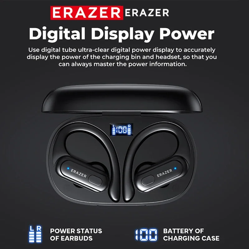 ERAZER XT60pro Sports Wireless Headphones Bluetooth Earphones HiFi Earbuds Noise Reduction Headset with Mic Earhook 6