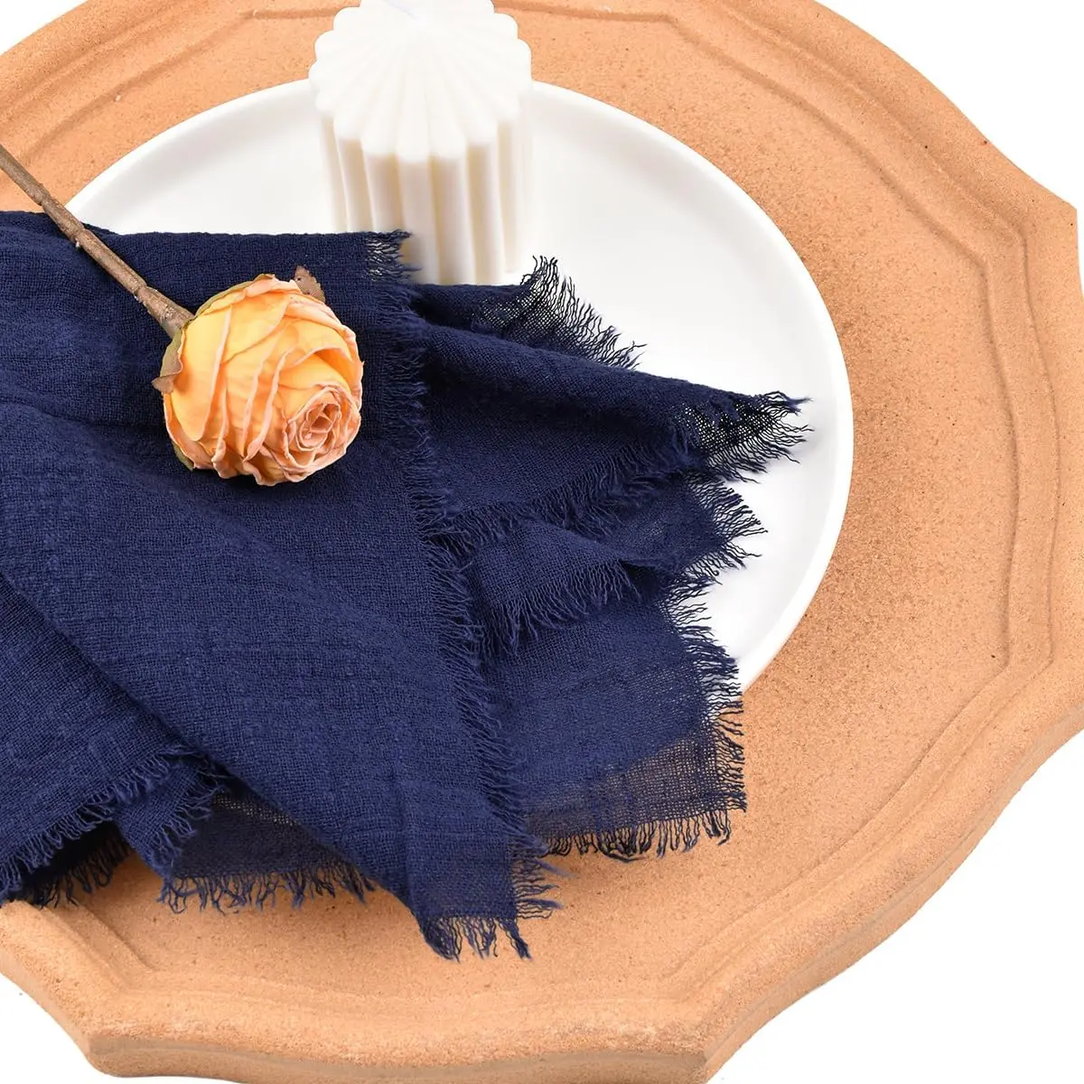 Handmade Cotton Napkins - 50 Pack 32x32cm Gauze with Fringe for Dinners Weddings Parties