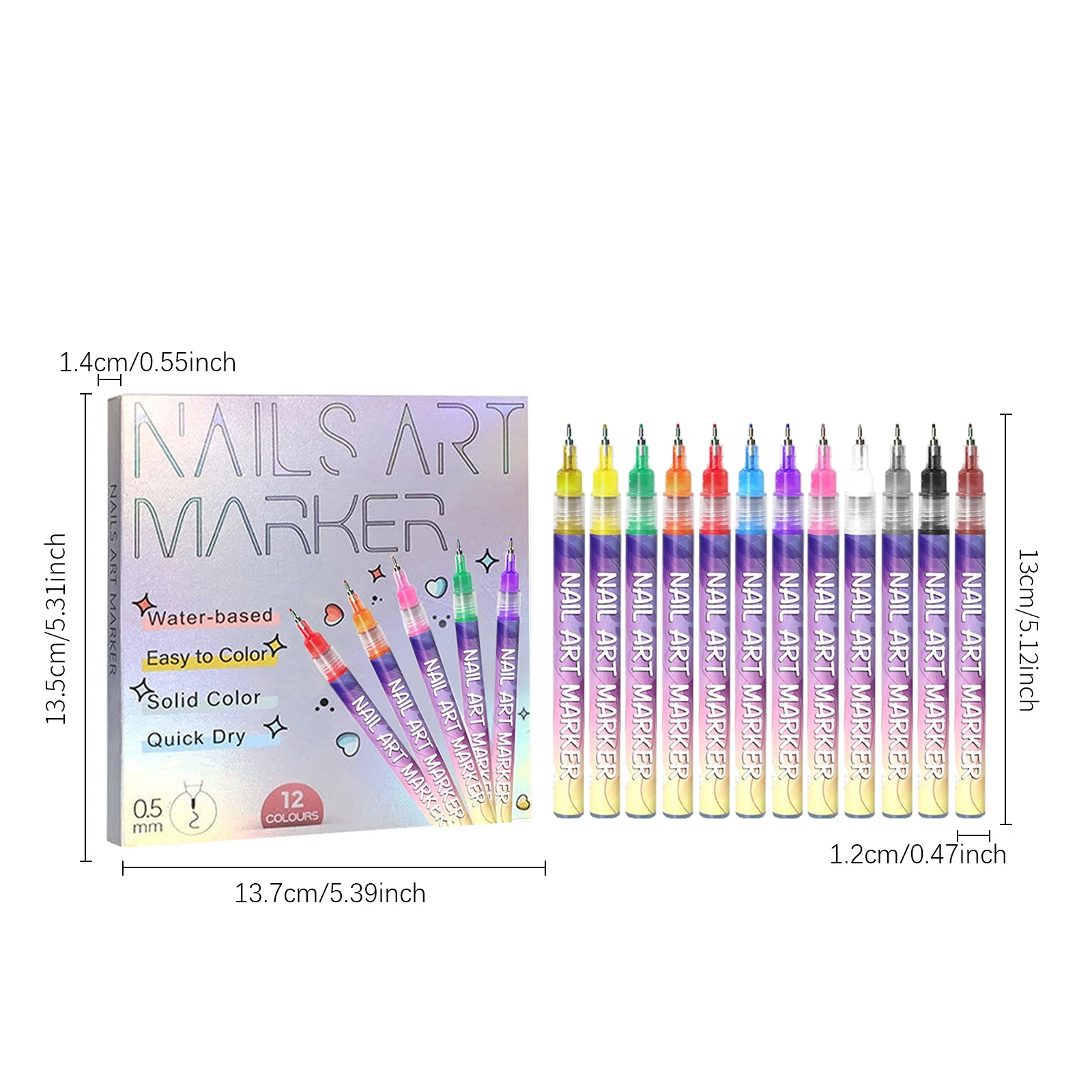 12 Colors 0.5mm DIY Quick Dry Graffiti Dotting Point Liner Pens Nail Art Markers Polish Pen for Painting Nails Art D