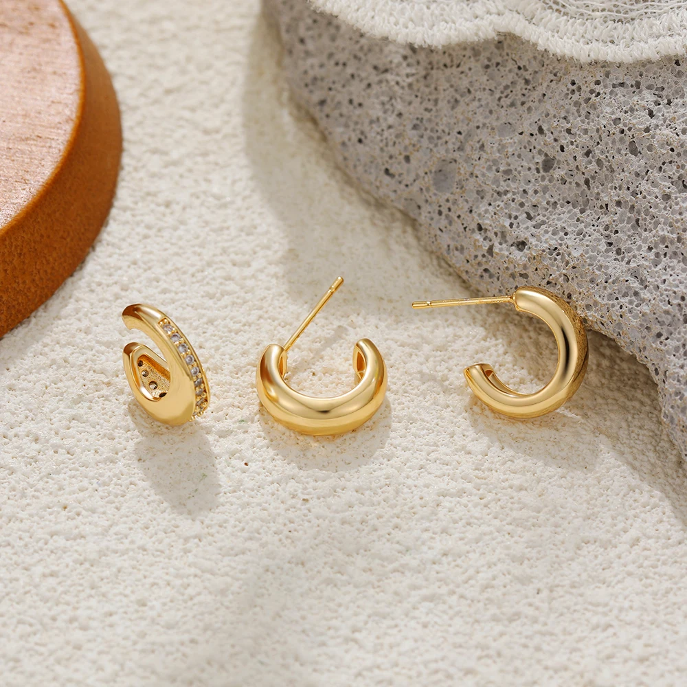 3PCS/set Glossy Mini C-shape Hoop Earrings Inlaid Cubic Zirconia Tiny Earclip  Clip Earring for Ear Cartilage Trend Jewelry Aros