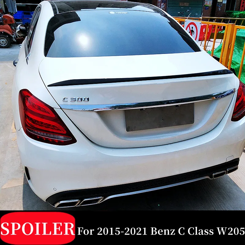 

For Mercedes Benz C-Class Sedan 4 Door W205 C180 C200 C260 C300 C63 C43 2015-2021 Rear Trunk Lid Car Black Carbon Spoiler Wings