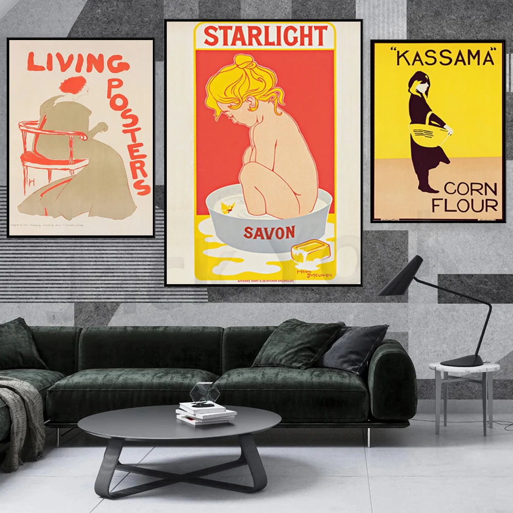 Heldere Vintage Reclame Posters-Art Nouveau Gallery Muur Franse Advertentie Muur Art-Geel Oranje Muur Prints