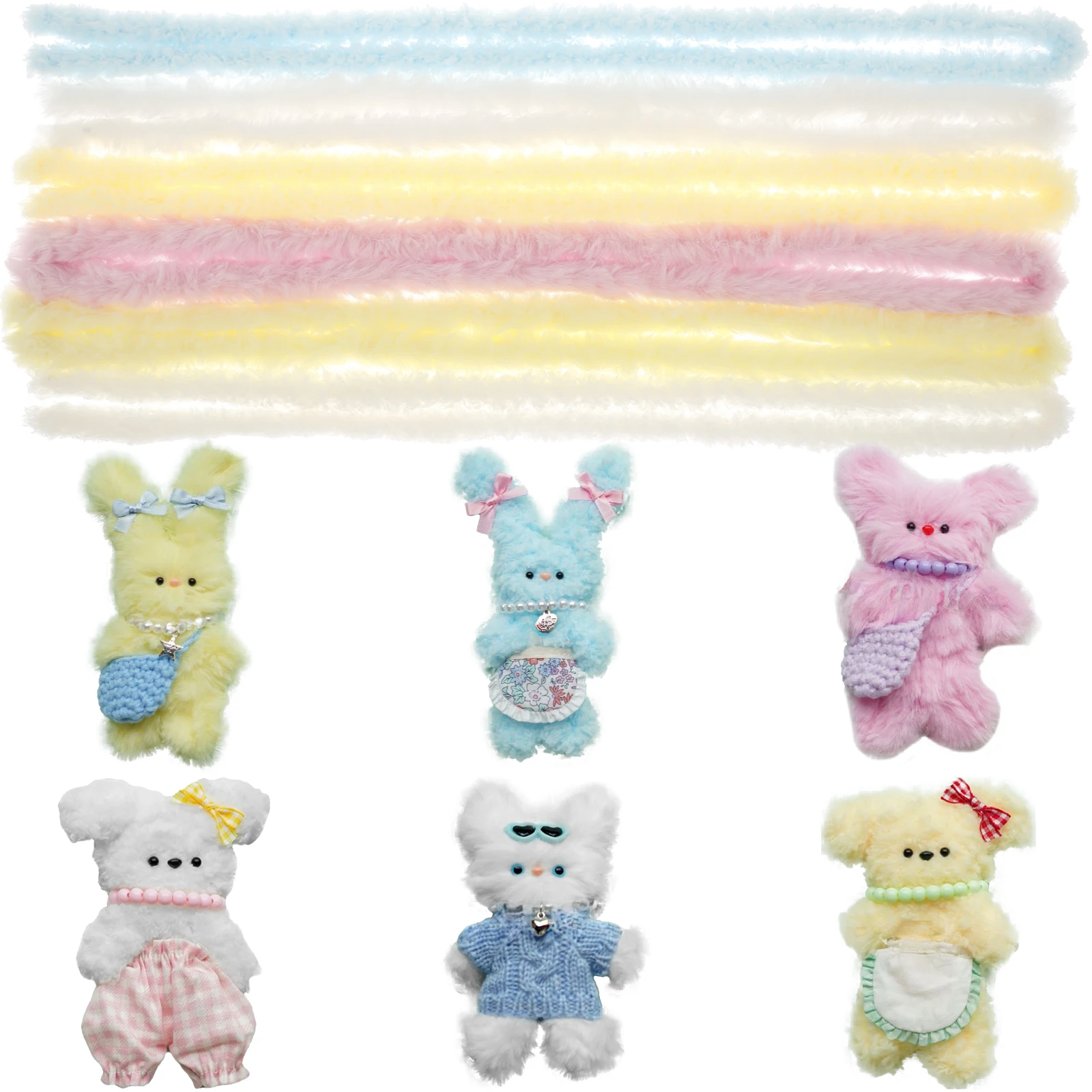 6 Pcs Bear Pipe Cleaners Craft Kit with Decorative Accessories (Eyes/Nose/Beads) Plush Pipe Cleaner Set Soft Kids Crafting Set