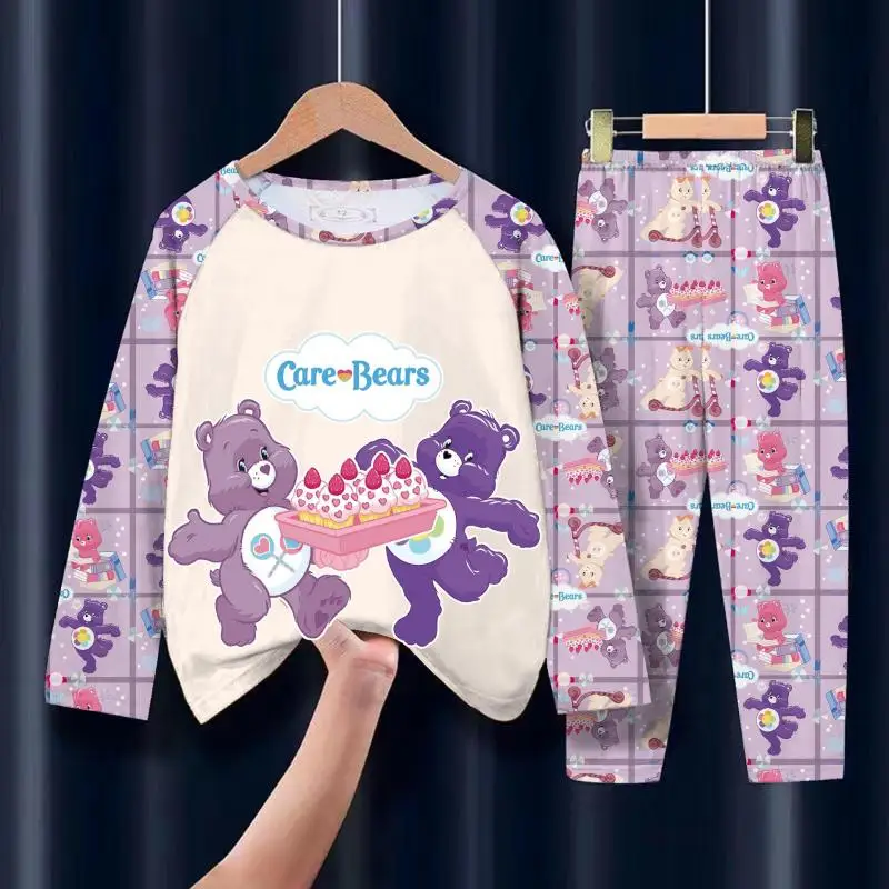 

Miniso Rainbow Bear Kawaii Children's Pajamas Spring Long Sleeve Thin Girls Milk Silk Pajamas Home Clothing Children Gifts