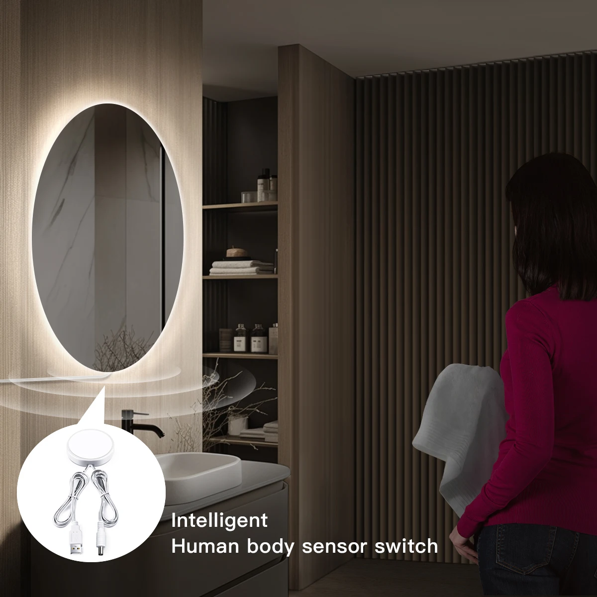 Motion Sensor Makeup Mirror Backlight Light USB 5V COB LED Strip Penetrable Mirror Partition Induction Switch Cabinet Night Lamp