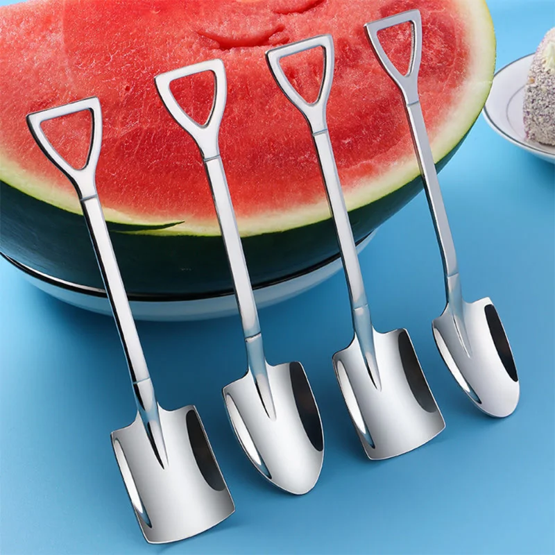 Description Picture 2 of item1/4Pcs Stainless Steel Shovel Spoons Cutlery Coffee Tea Spoon Ice Cream Dessert Fruit Party Scoop Kitchen Restaurant Tableware