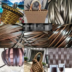 500G 8MM Wide Coffee Gradient Handmade Flat Synthetic Rattan Weaving Material Plastic Knit Repair Chair Table PE Rattan Supplies