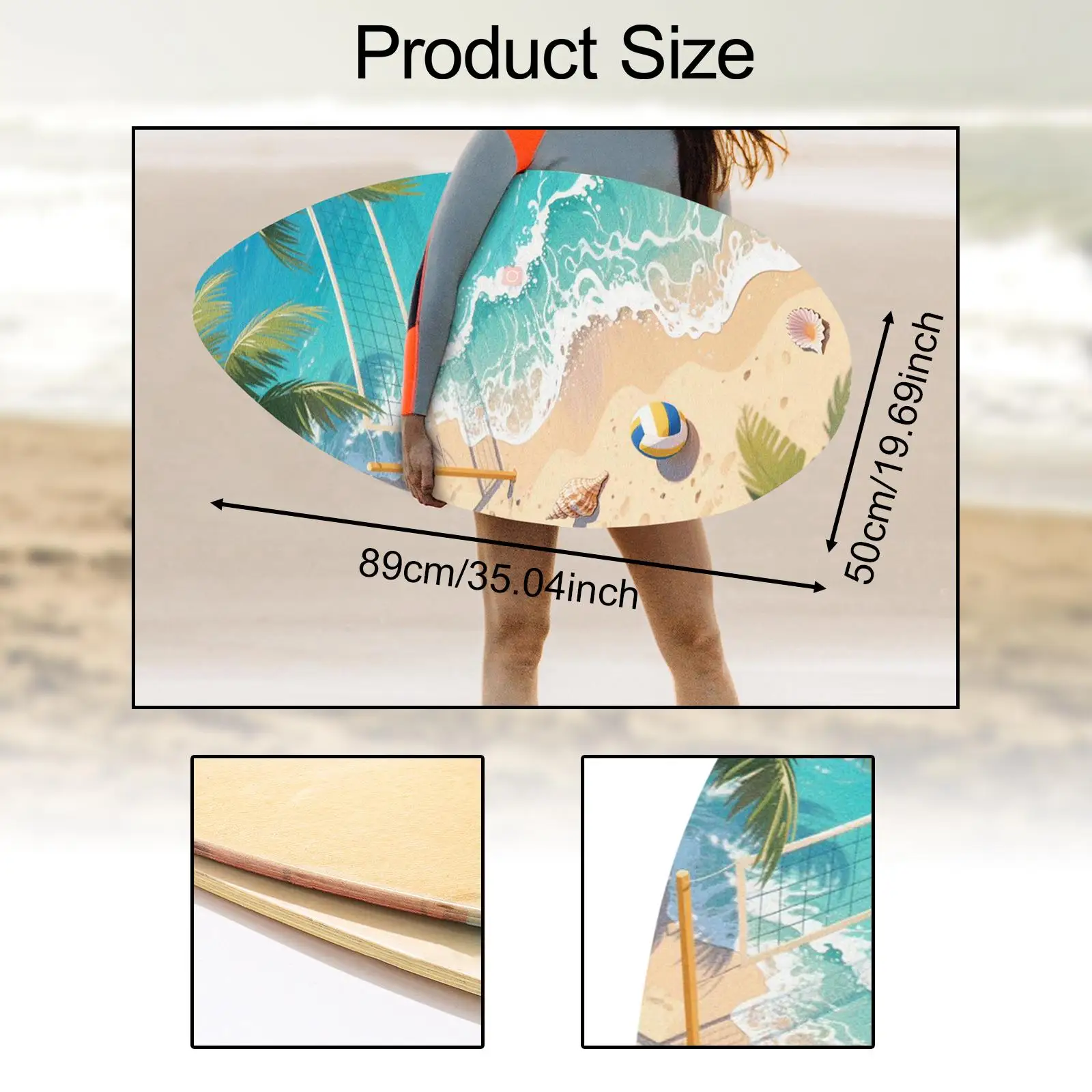 Skimboard 35 inch Wood Standing Small Surfboard for Beginners Adults Kids