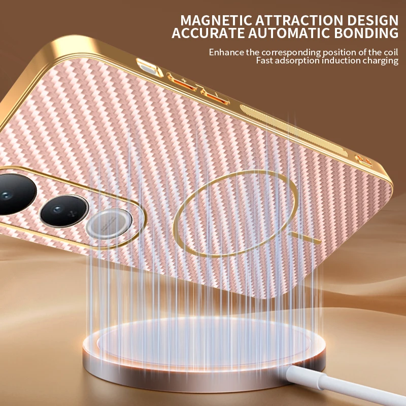 Electroplating Leather Carbon Fiber Magnetic Ring Case - Anti-Fall Bumper Cover