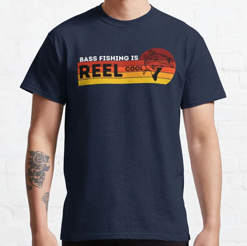 REEL Cool Funny Bass Fishing Graphic T-Shirt - Large Adult Sizes S-6XL