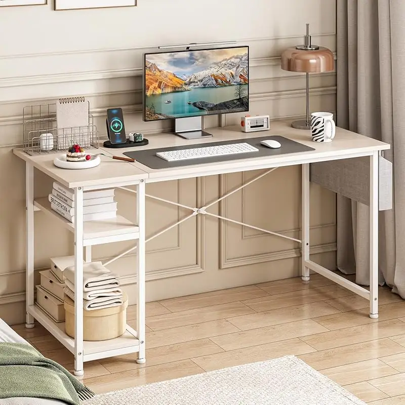 مكتب كمبيوتر للألعاب مع حقيبة تخزين ورفين وحامل وح...