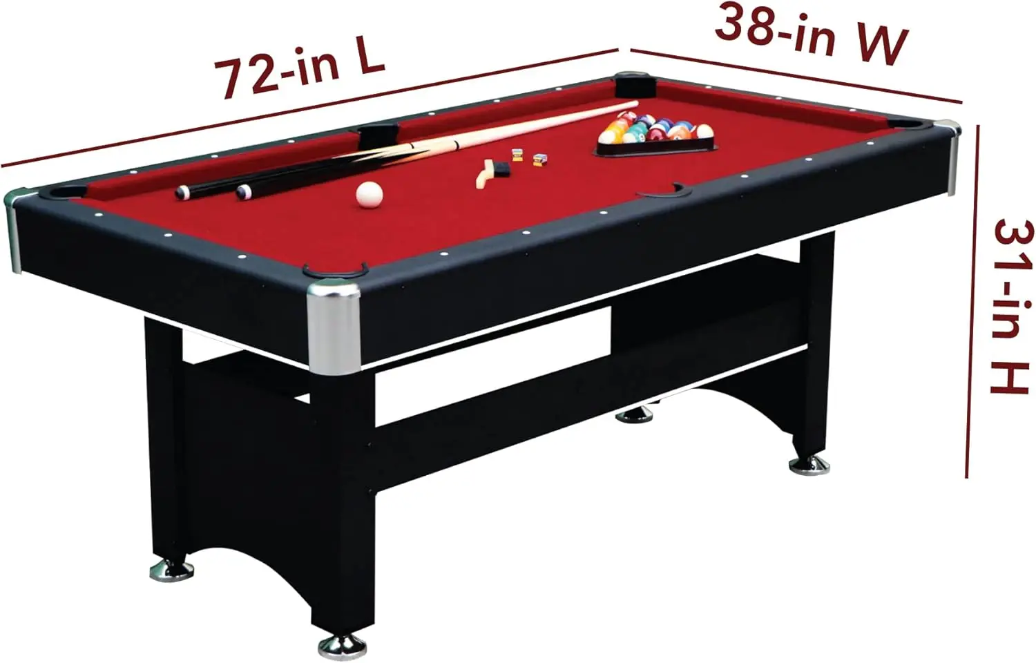 6-ft Pool Table with Table Tennis Top-Black with Red Felt