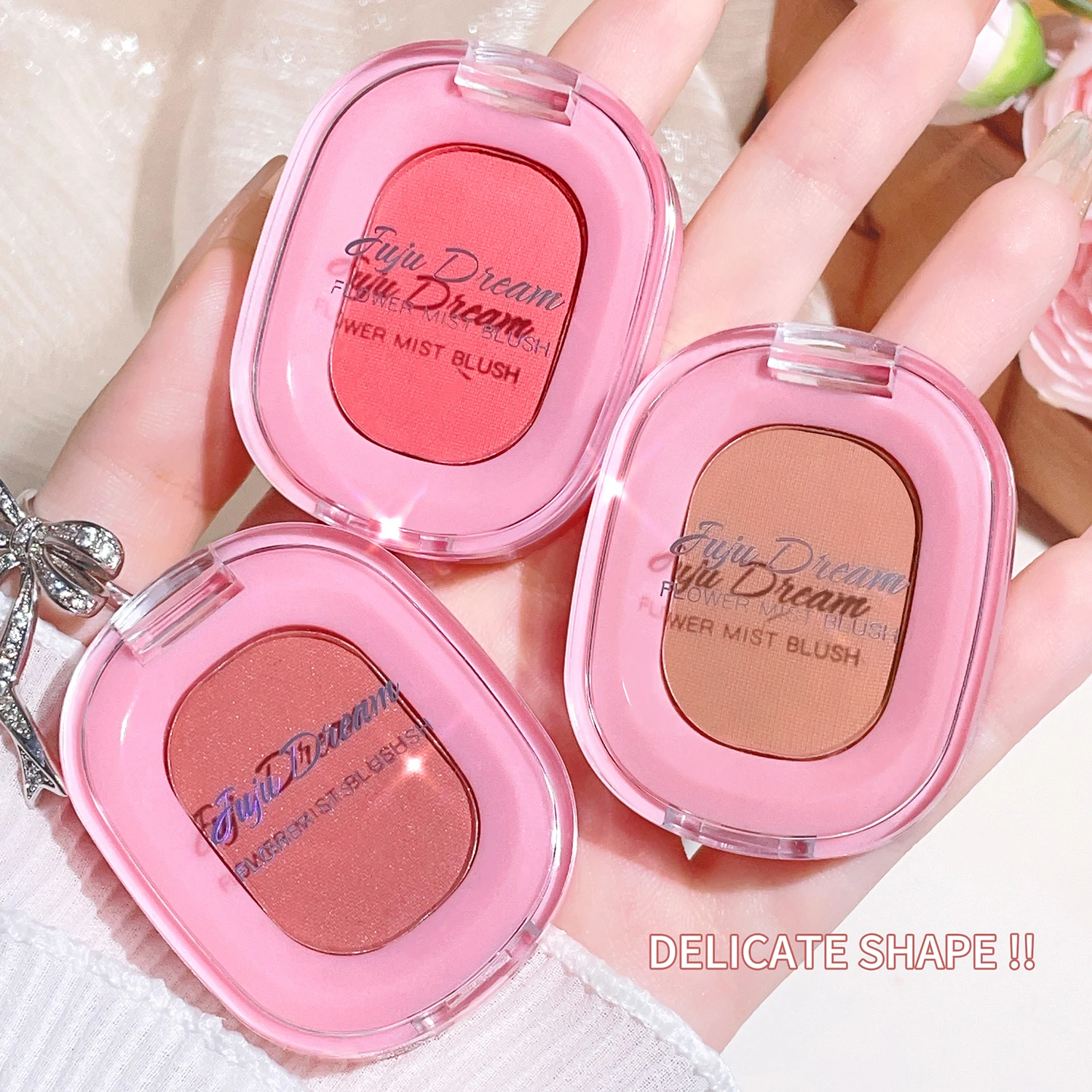 Description Picture 4 of itemMonochrome flower mist blush powder fine matte brightens rouge natural nude powder pink trimming blush