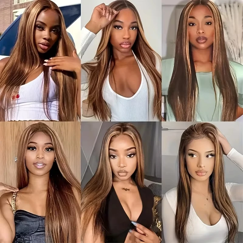 Highlight Straight Wig 13x4 Lace Front Human Hair Wig Pre Plucked Blonde Colored HD Transparent 13x6 Lace Frontal Wigs For Women