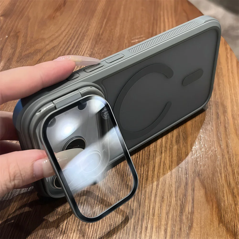 Magnetic Armor Flip Stand Phone Case with Full Lens Protection - Matte Finish and Air Design