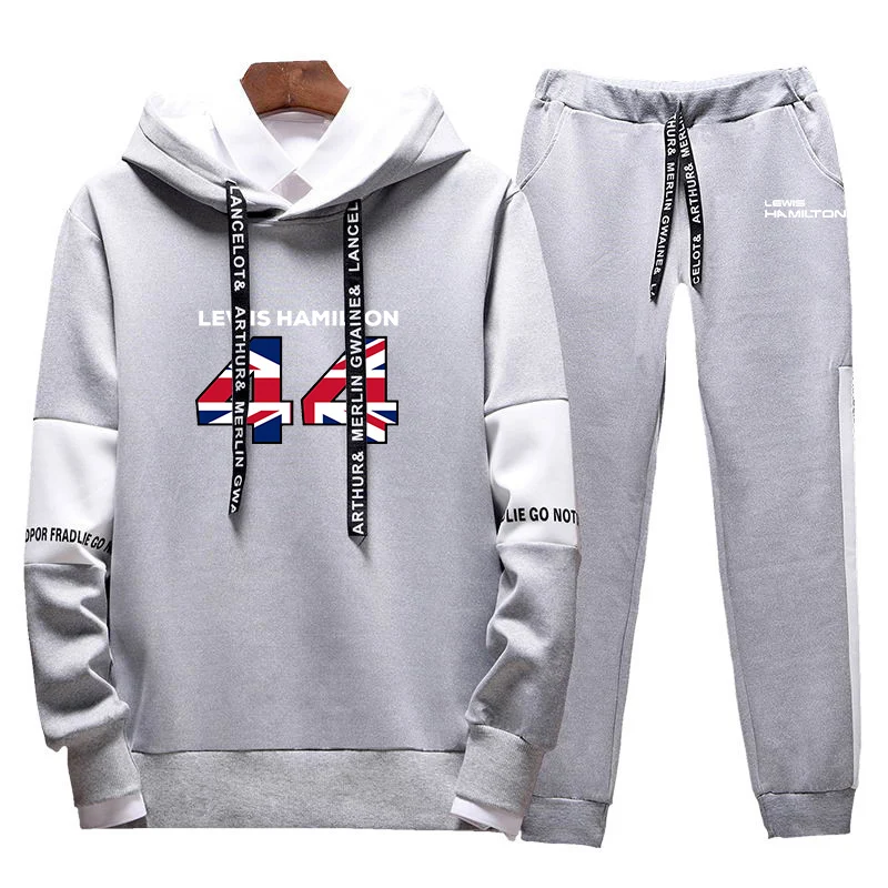 

Spring and autumn men's new F1 driver lewis hamilton number 44 logo printing tricolor with sportswear hooded sweatshirt sweatpan