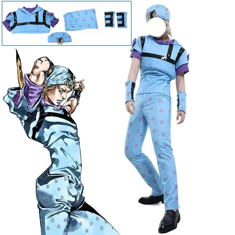 

Anime JoJo's Bizarre Adventure Johnny Joestar Cosplay Costume Men‘s ’Uniform Comic Pajamas Top Pants Hat Wristband Suits