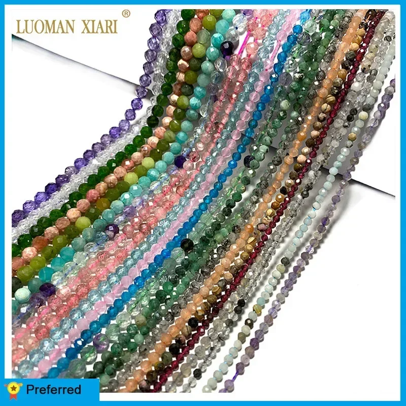 Natural Stone Beads Natural Stone Jasper Lapis Apatite Tourmaline Garnet Jade Faceted Round Beads For Jewelry Making DIY Bracelet Necklace 2/3/4MM
