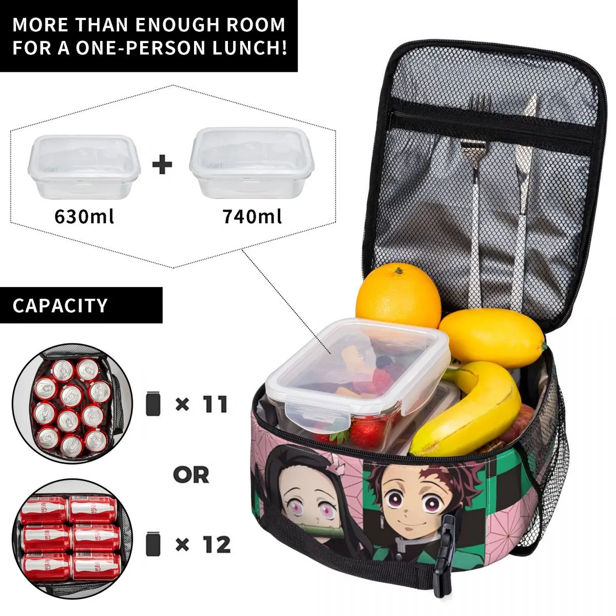 Demon Slayer Anime Nezuko Tanjiro Insulated Lunch Bags High Capacity Meal Container Thermal Bag Lunch Box Tote Office Outdoor 4