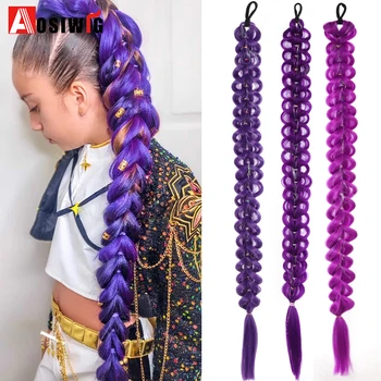 Coda di cavallo sintetica lunga diritta da 32 pollici con capelli elastici treccia di filo d'argento viola coda di cavallo estensioni dei capelli accessori per capelli