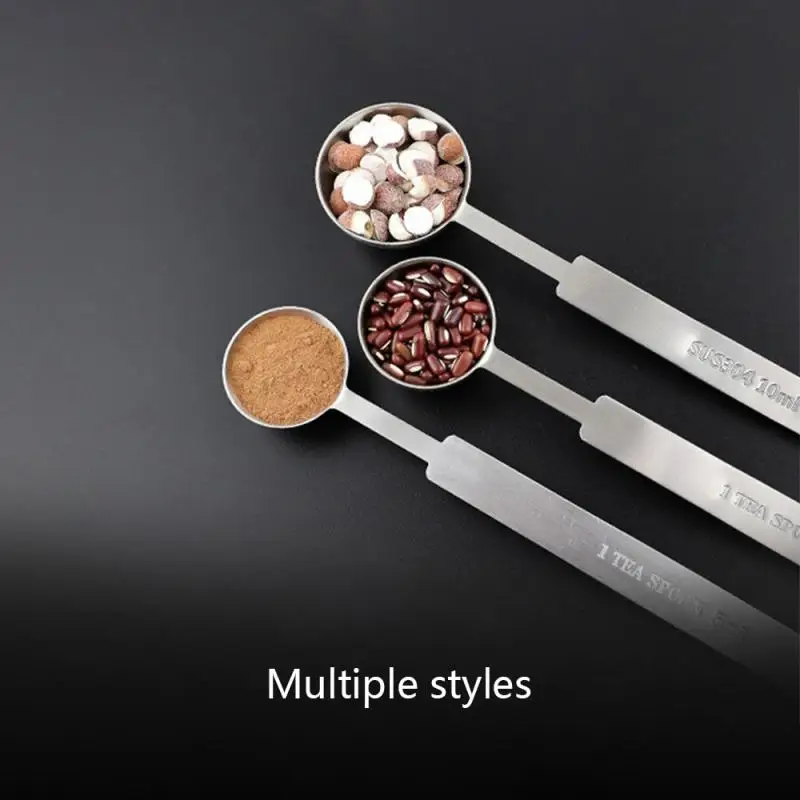 Kitchen Measuring Spoon Set 2.5/3.75/5/7.5/10ML Long Handle Stainless Steel Thicken Blending Coffee Powdered Milk Tablespoon