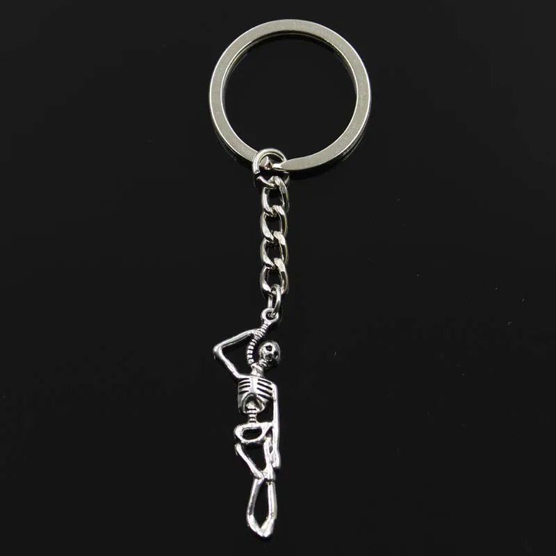 Mode Skeleton Mann Halloween 42x8mm Anhänger 30mm Schlüssel Ring Kette Silber Farbe Männer Auto Geschenk Souvenirs keychain Dropshipping