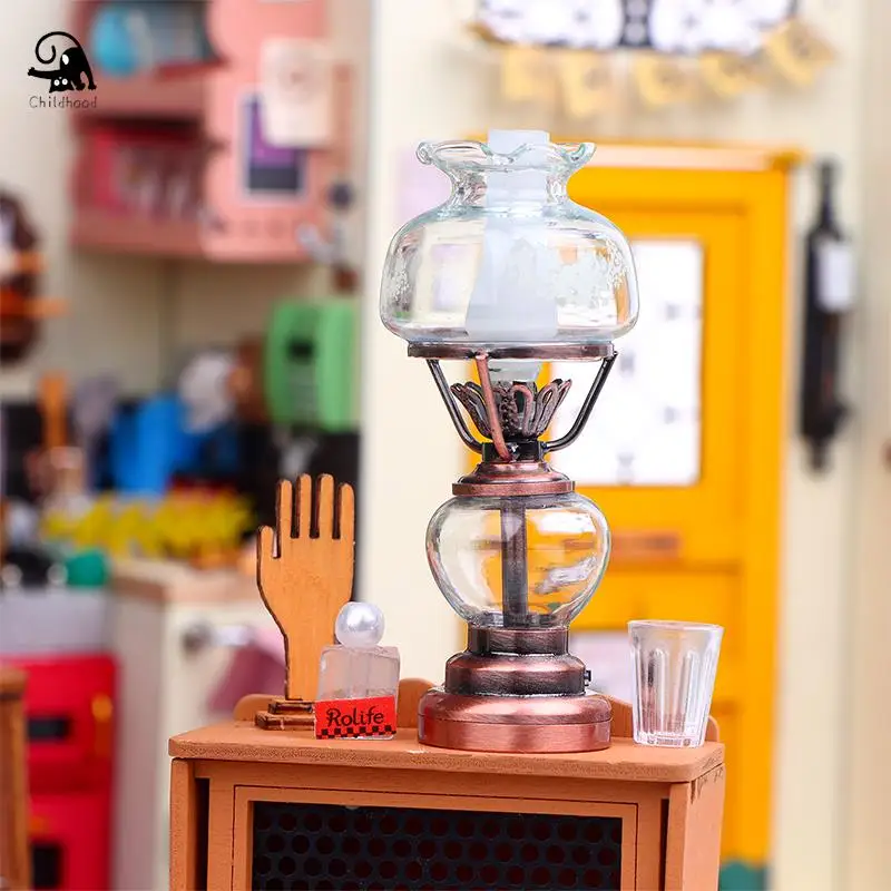 1:12 Dollhouse Miniature Retro LED Lamp Candlestick Light Desk Lamp Home Lighting Model Furniture Decor Toy Doll House