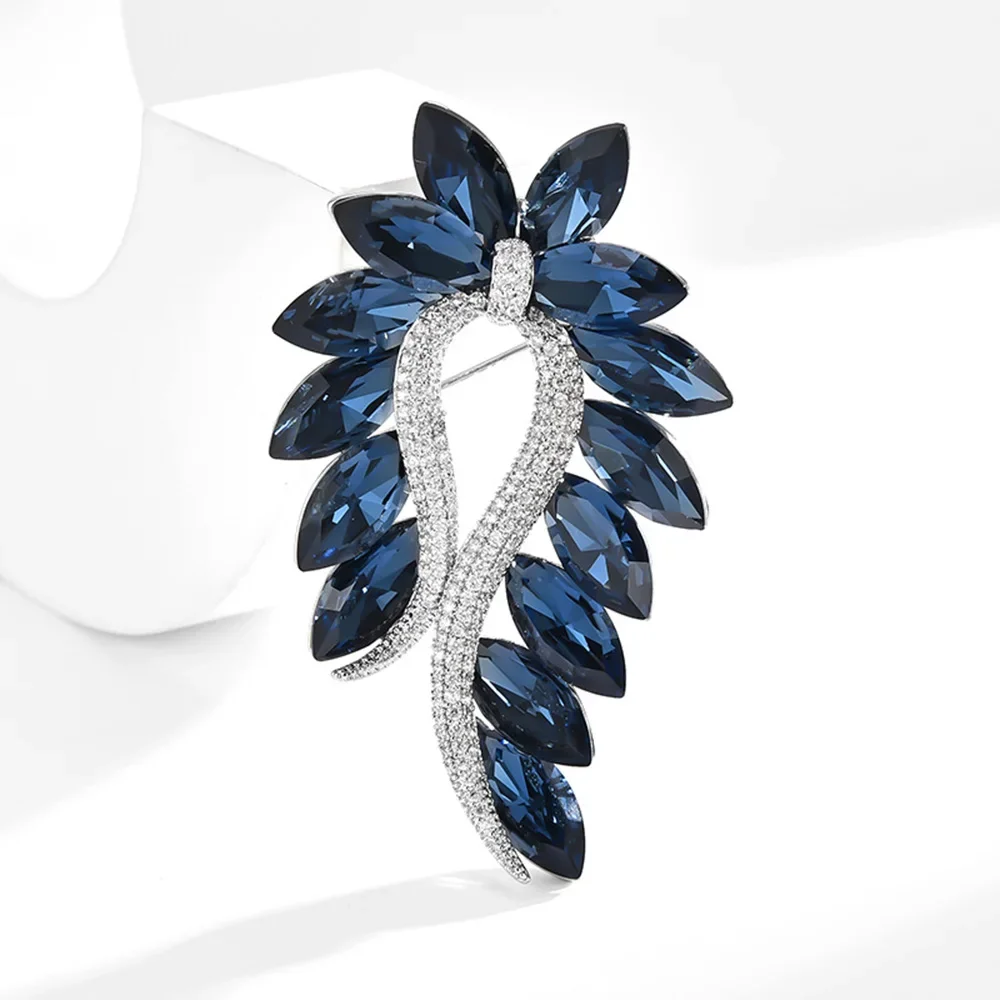 Elegant Crystal Brooch Blue Rhinestone Olives Branch Brooches Pin Collar Jewelry Suit Coat Dress Accessories Gift Corsage
