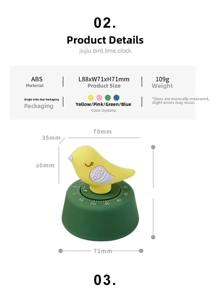 Cute Bird Timer Cartoon Rotating Mechanical Kitchen Time Manager Student aduation Gift Cooking Tool Timer Reminder