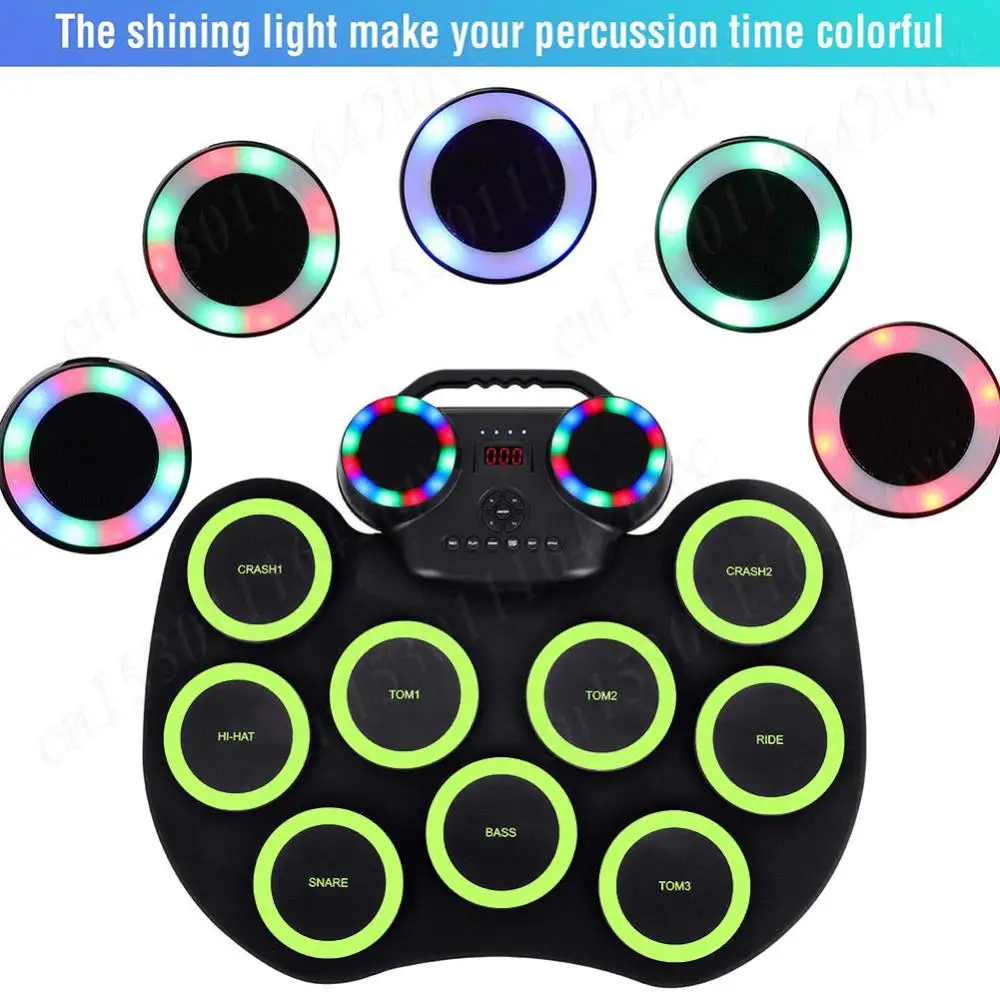 Electronic Drum Set USB Roll-Up Drum Practice Pad Sticks Pedals 9-Pads Electric Pad Compact Size for Kids