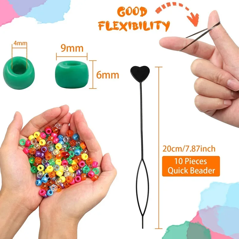 100pcs Hair Beads Pony Beads for Hair Braids 6x9mm Plastic Bead 4mm Large Hole for Kids Girls African Hair Bead Accessories 3