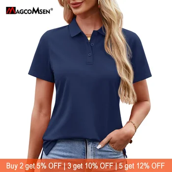 MAGCOMSEN Polo da donna a 3 bottoni a maniche corte, per golf e tennis, traspirante, con colletto, estiva, fresca, casual, da lavoro