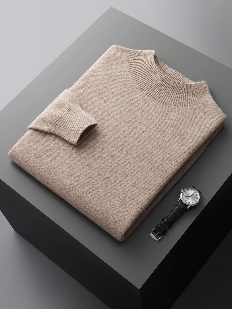 

Autumn Winter Men Wool Sweater First-Line Ready-To-Wear Pullover Half Turtleneck Long Sleeve Casual Jumper Pure Wool Knit Shirt