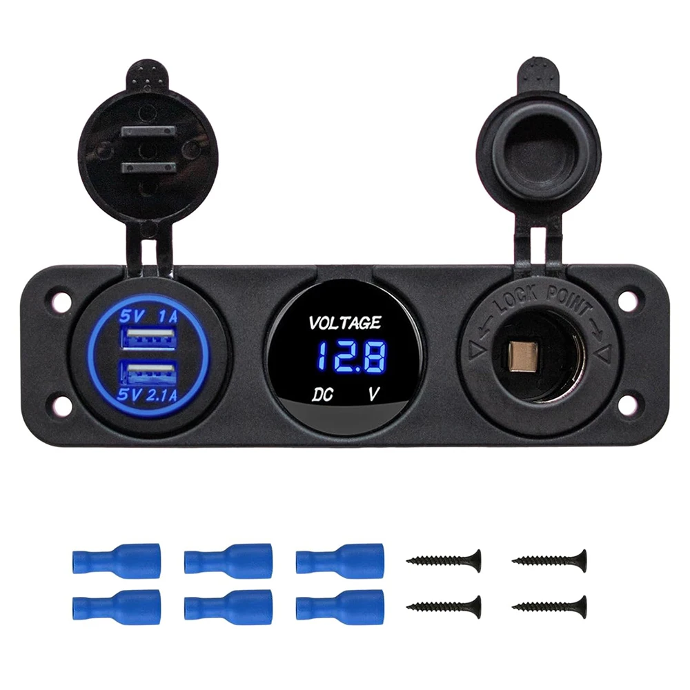 12-24V 시가 라이터 소켓 스플리터 3 in1 방수 3.1A 듀얼 USB 충전 소켓 패널 LED 볼트미터 자동차 보트 트럭용
