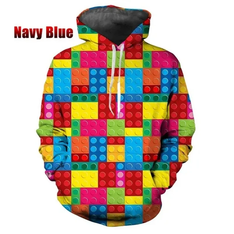 thumbnail image 1 of Sudadera con capucha para hombre con estampado 3D de bloques de construcción divertidos, estilo hip-hop callejero, para deportes al aire libre, informal y holgada, 1 of 5