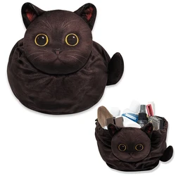 Adorable Cat Head 3D Makeup Bag with Drawstring Closure - Perfect Gift for Women Cat Lovers, Versatile Travel Cosmetic Organizer Pouch (Black Cat)