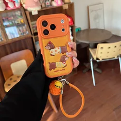 Cute Cartoon Puppy Sausage Dog Phone Case with Leather Rope Strap Cover - iPhone 17 Pro (With strap)