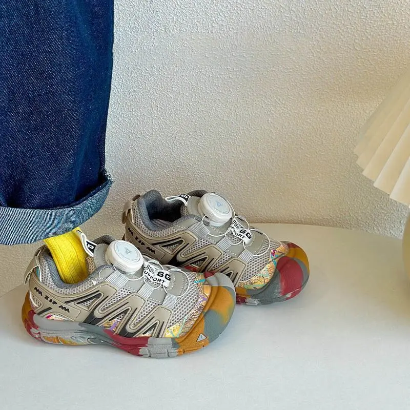 Kids Sports Shoes Rotating Button Children Running Shoes Soft Bottom 2026 Brand New Boys Girls Casual Sneakers Handsome Non-slip_voghion.com