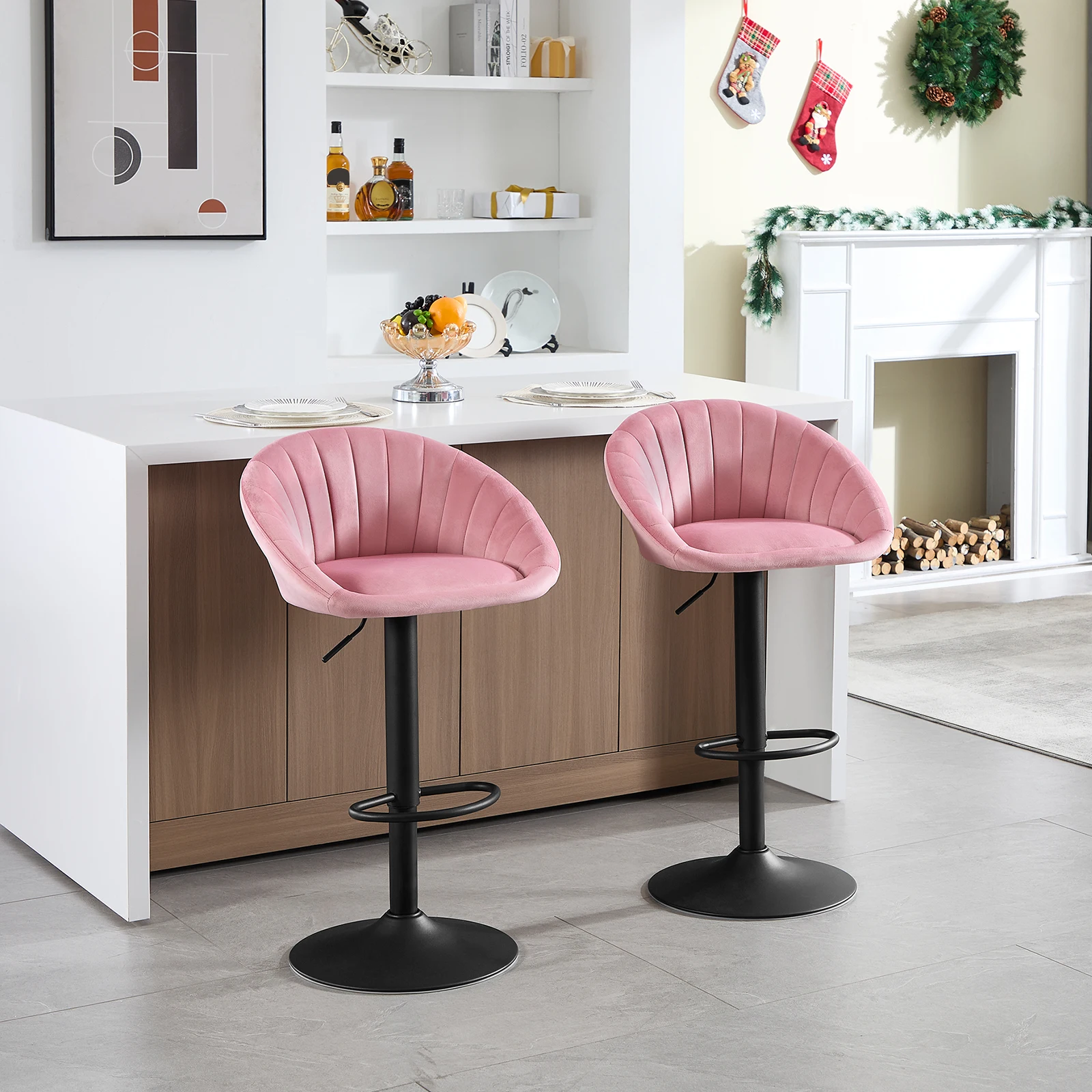 WOLTU 2 Stück/Set höhenverstellbare Barhocker aus Samt/Kunstleder, Küchenhocker, 360° drehbar, ergonomischer Barstuhl mit Rückenlehne – Detail 15