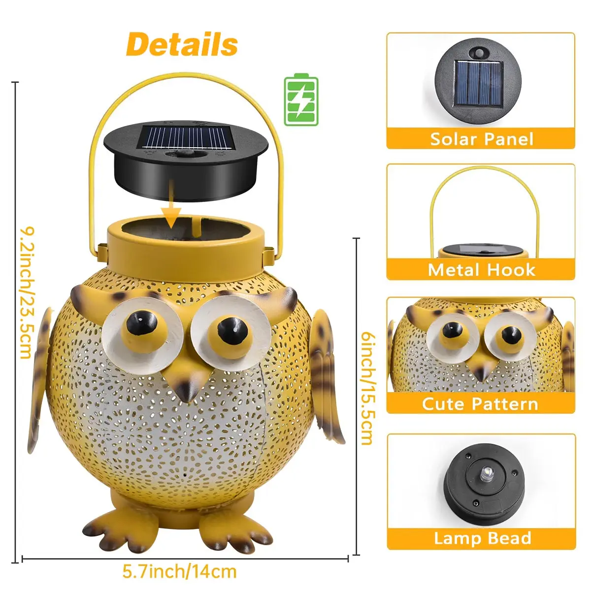 Owl Solar Lanterns Outdoor Waterproof Hanging Solar Lights Owl Gifts for Women Men Metal Decorative LED Owl Lanterns for Garden 2
