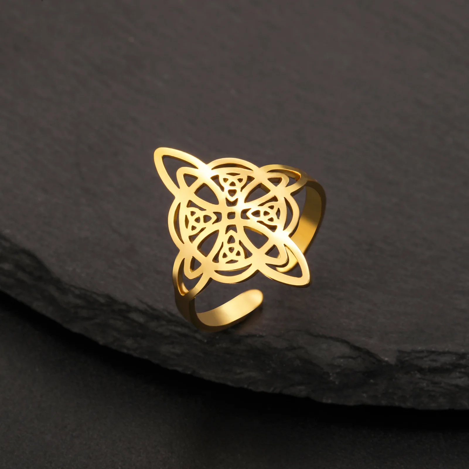 Witchcraft Stainless Steel Open Ring Supernatural Witch Knot Rings For Women Wiccan Cross Protection Amulet Jewelry magic ring