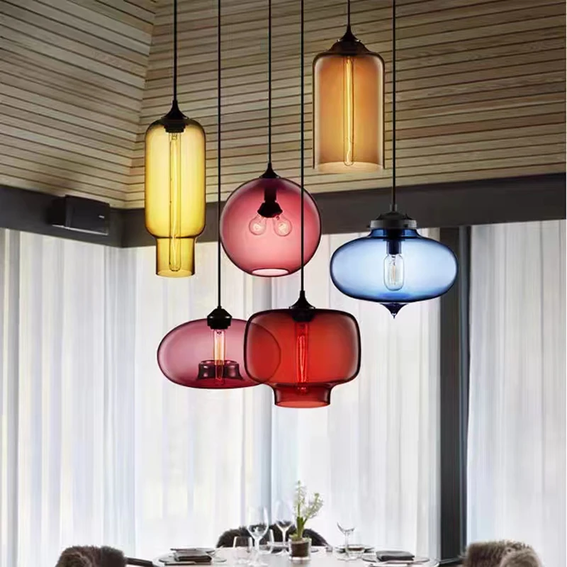 

Colour Glass Pendant Lamp Lamparas De Techo Colgante Moderna Retro Creative Personality Restaurant Bar Hanging Light Single Head