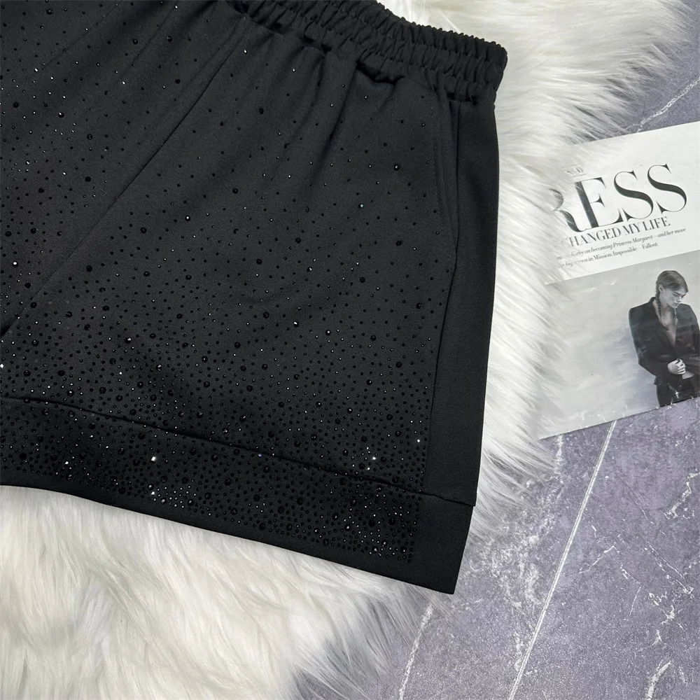 Elastic Waist Casual Shorts Women 2024 Summer Starry Diamond Cotton Wide Leg High Waisted Shorts Women Clothing Booty Shorts