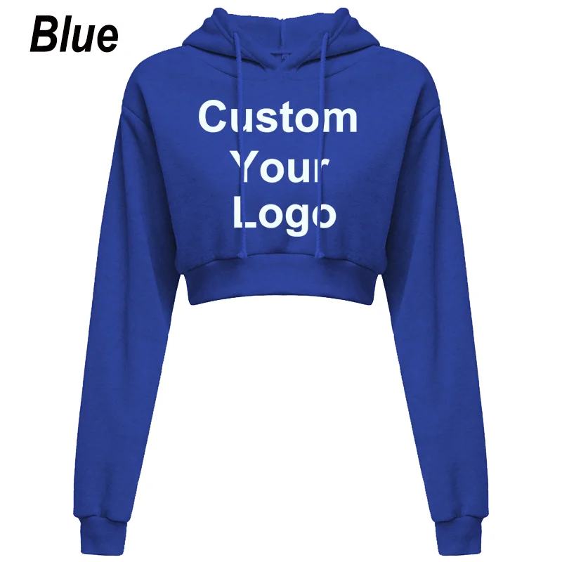 Womens Custom Your Logo Casual Long Sleeve Hooded Sweatshirt Plain Crop Tops Pullover Hooded Sweatshirt Cropped Hoodie Short Swe 4
